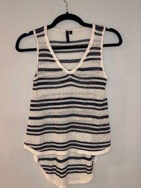 Morning Apple Navy & White Striped Crochet V-Neck Tank